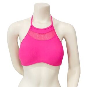 🌺 Tinibikini Hot Pink Halter Bikini Top Size M Neon Mesh Strappy Back